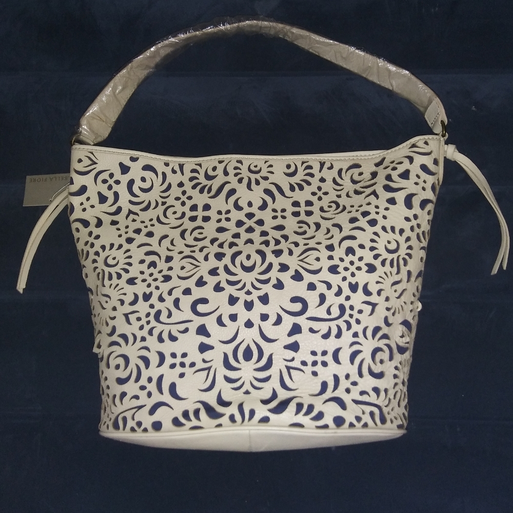 NWT isabella fiore alabaster spacious die cut shoulder bag genuine leath…